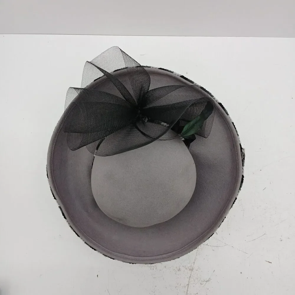 Fascinator Headpiece Hat Wedding Fashion Cap W/ Feathers and netting 100% Wool